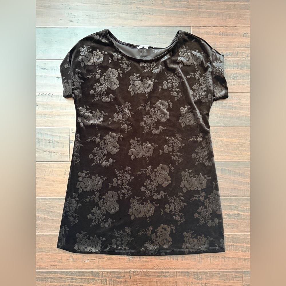 Whimsigoth Black Floral Velvet burnout mini dress dark fairy romantic shirt top